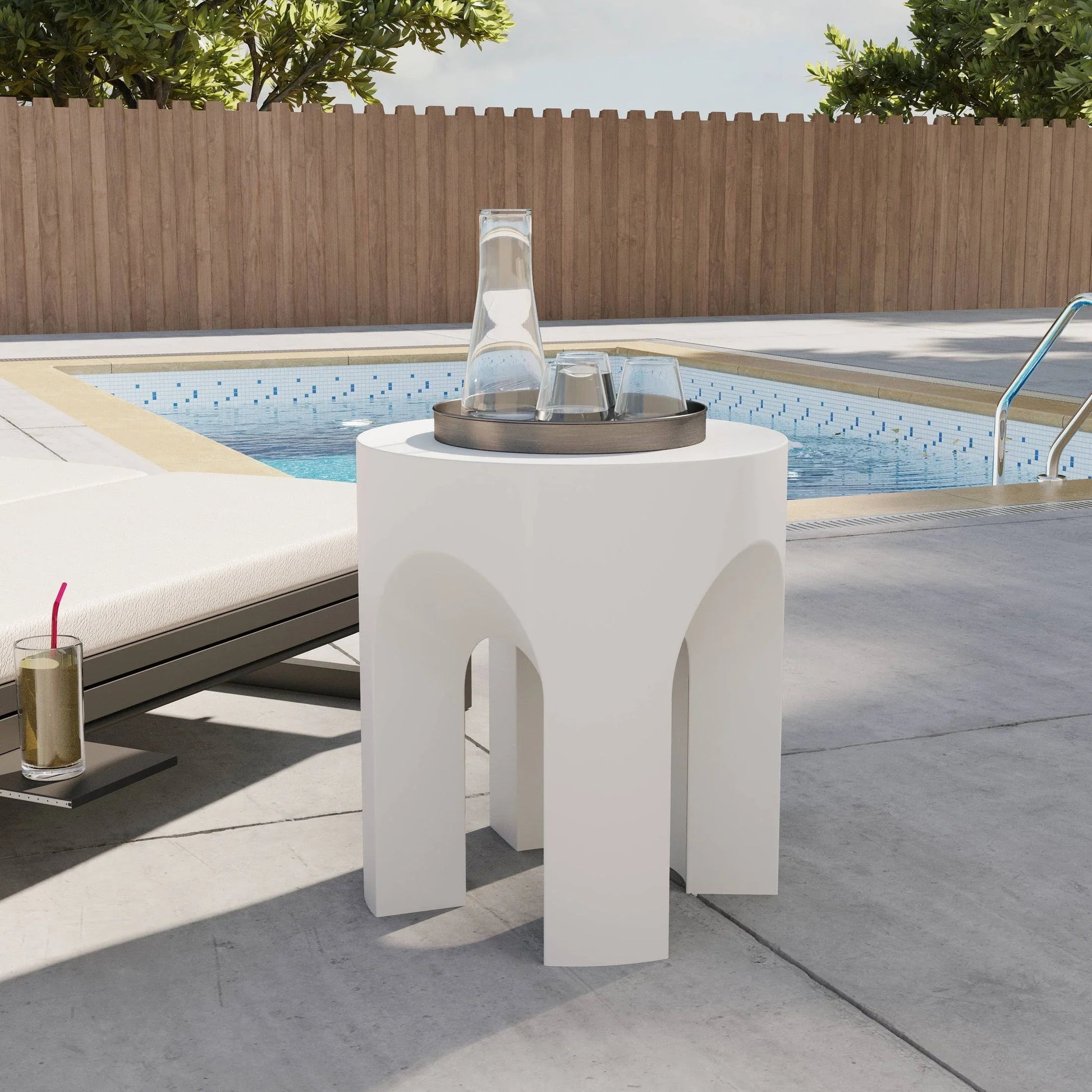 Crus Fiberstone Outdoor Side Table With Arched Base Design - Elax Furniture
