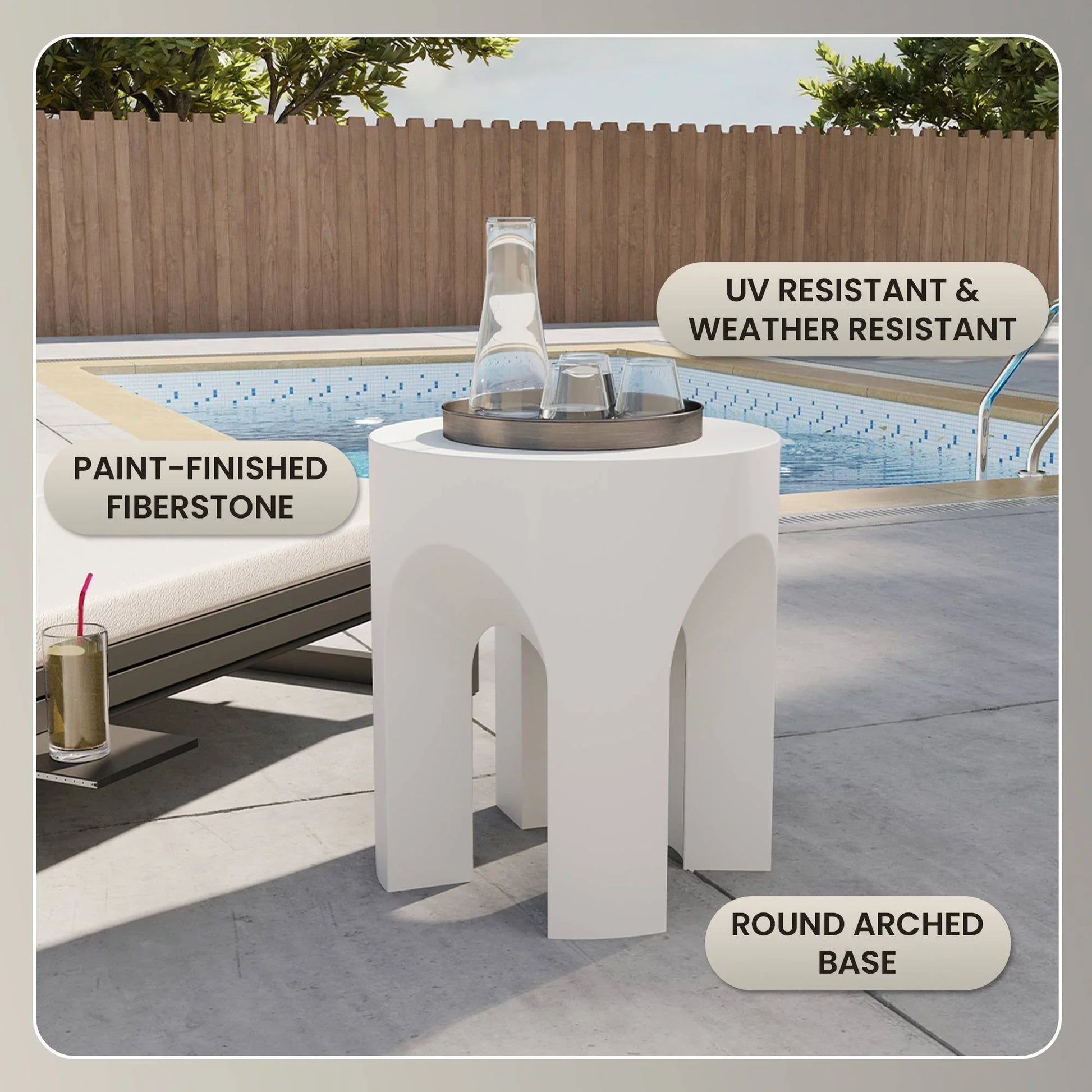 Crus Fiberstone Outdoor Side Table With Arched Base Design - Elax Furniture