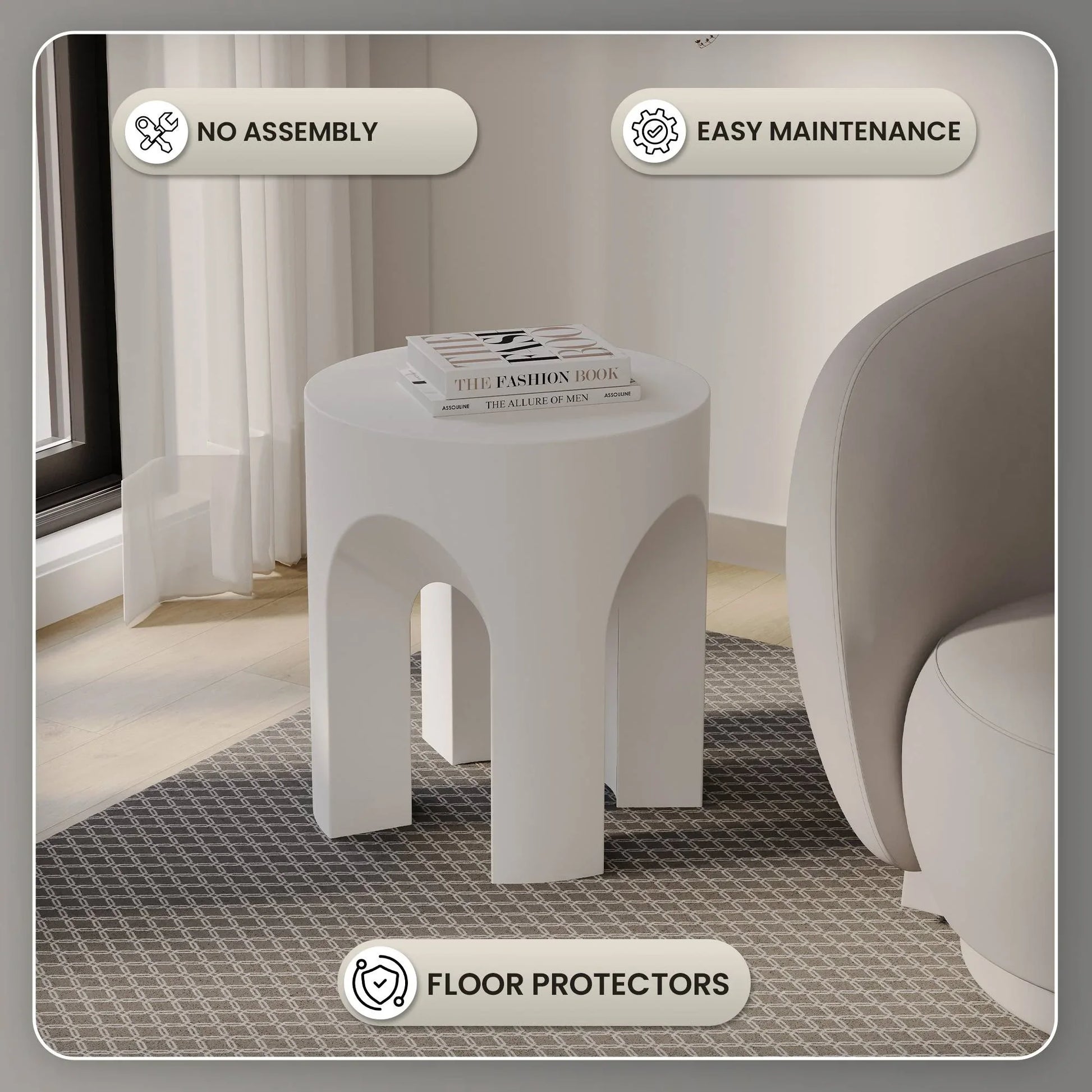 Crus Fiberstone Outdoor Side Table With Arched Base Design - Elax Furniture