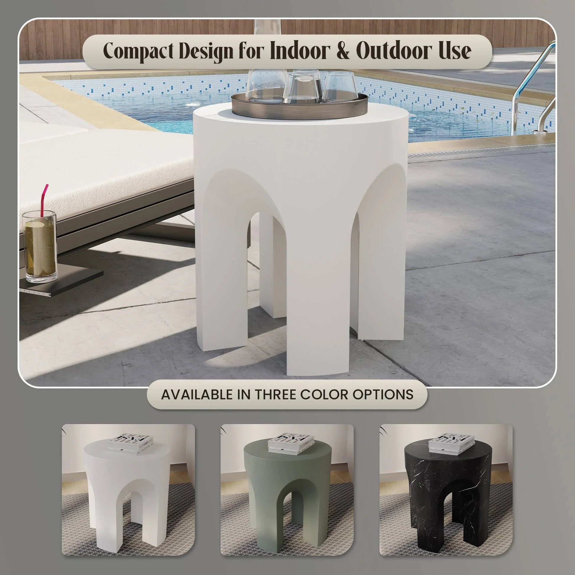 Crus Fiberstone Outdoor Side Table With Arched Base Design - Elax Furniture