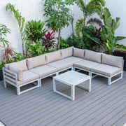 Chelsea 7-Piece Patio Sectional And Coffee Table Set In Weathered Grey Aluminum With Cushions - Elax Furniture