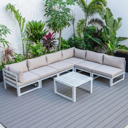 Chelsea 7-Piece Patio Sectional And Coffee Table Set In Weathered Grey Aluminum With Cushions - Elax Furniture