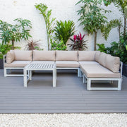 Chelsea 7-Piece Patio Sectional And Coffee Table Set In Weathered Grey Aluminum With Cushions - Elax Furniture
