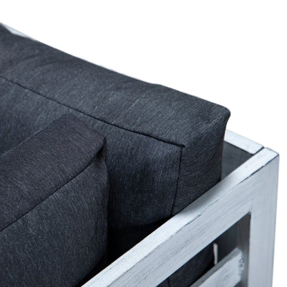 Chelsea 7-Piece Patio Sectional And Coffee Table Set In Weathered Grey Aluminum With Cushions - Elax Furniture