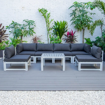 Chelsea 7-Piece Patio Sectional And Coffee Table Set In Weathered Grey Aluminum With Cushions - Elax Furniture