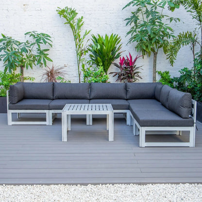 Chelsea 7-Piece Patio Sectional And Coffee Table Set In Weathered Grey Aluminum With Cushions - Elax Furniture