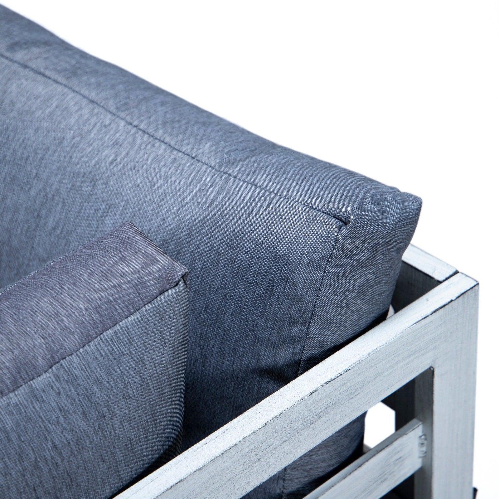 Chelsea 7-Piece Patio Sectional And Coffee Table Set In Weathered Grey Aluminum With Cushions - Elax Furniture