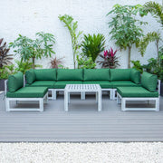 Chelsea 7-Piece Patio Sectional And Coffee Table Set In Weathered Grey Aluminum With Cushions - Elax Furniture