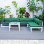 Chelsea 7-Piece Patio Sectional And Coffee Table Set In Weathered Grey Aluminum With Cushions - Elax Furniture