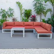 Chelsea 7-Piece Patio Sectional And Coffee Table Set In Weathered Grey Aluminum With Cushions - Elax Furniture