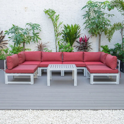 Chelsea 7-Piece Patio Sectional And Coffee Table Set In Weathered Grey Aluminum With Cushions - Elax Furniture