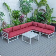 Chelsea 7-Piece Patio Sectional And Coffee Table Set In Weathered Grey Aluminum With Cushions - Elax Furniture