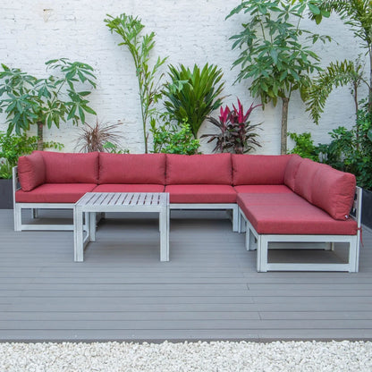 Chelsea 7-Piece Patio Sectional And Coffee Table Set In Weathered Grey Aluminum With Cushions - Elax Furniture