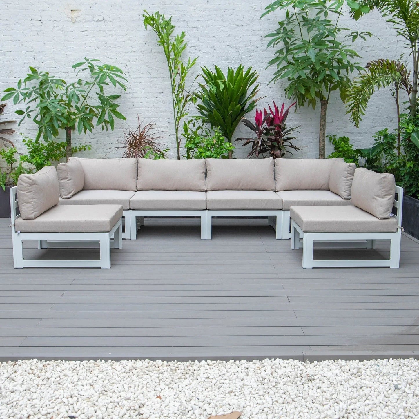 Chelsea 6-Piece Patio Sectional In White Aluminum With Cushions - Elax Furniture