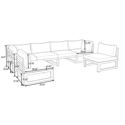 Chelsea 6-Piece Patio Sectional In White Aluminum With Cushions - Elax Furniture