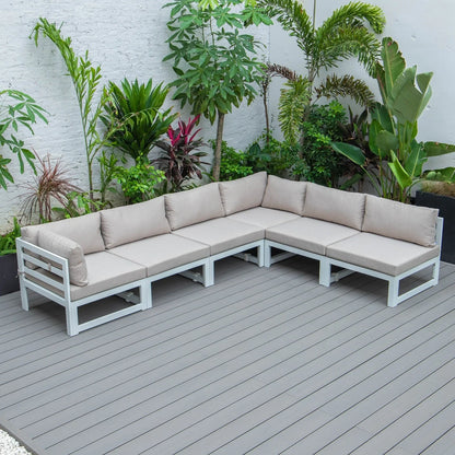 Chelsea 6-Piece Patio Sectional In White Aluminum With Cushions - Elax Furniture