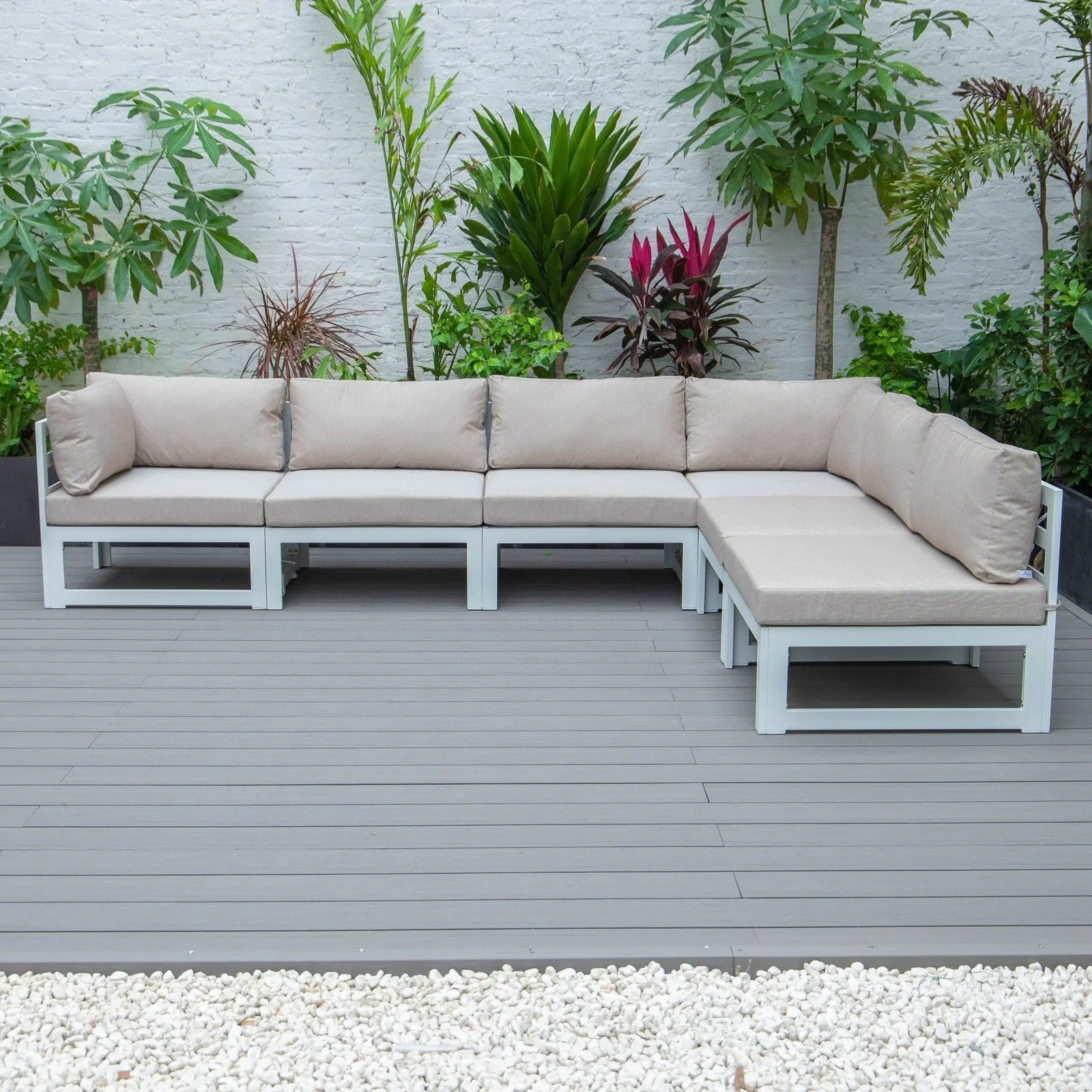 Chelsea 6-Piece Patio Sectional In White Aluminum With Cushions - Elax Furniture