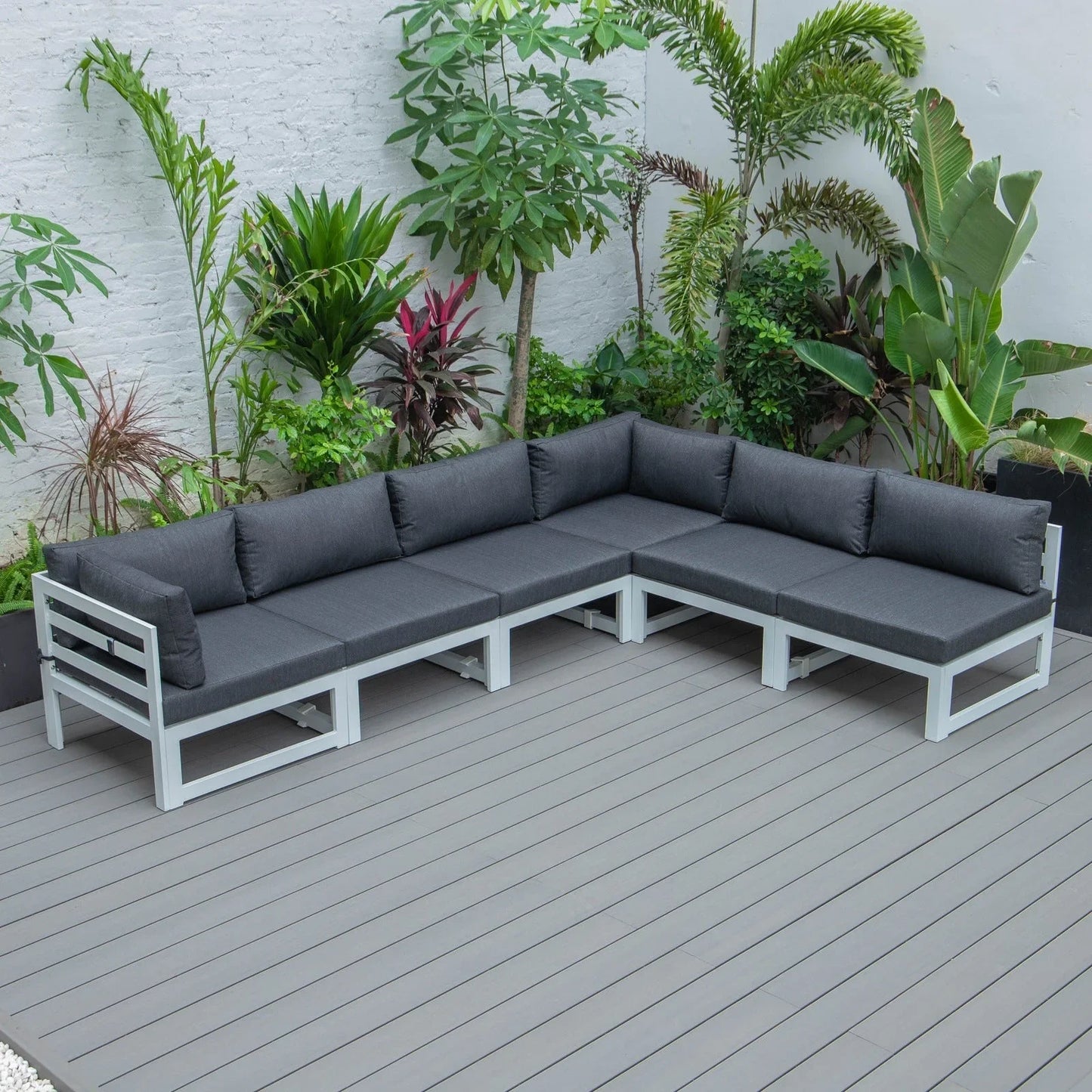 Chelsea 6-Piece Patio Sectional In White Aluminum With Cushions - Elax Furniture
