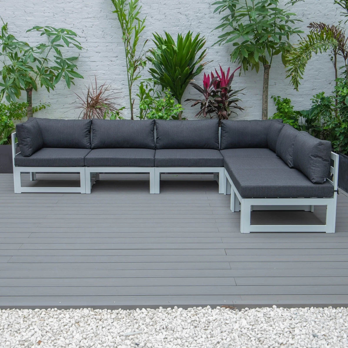 Chelsea 6-Piece Patio Sectional In White Aluminum With Cushions - Elax Furniture