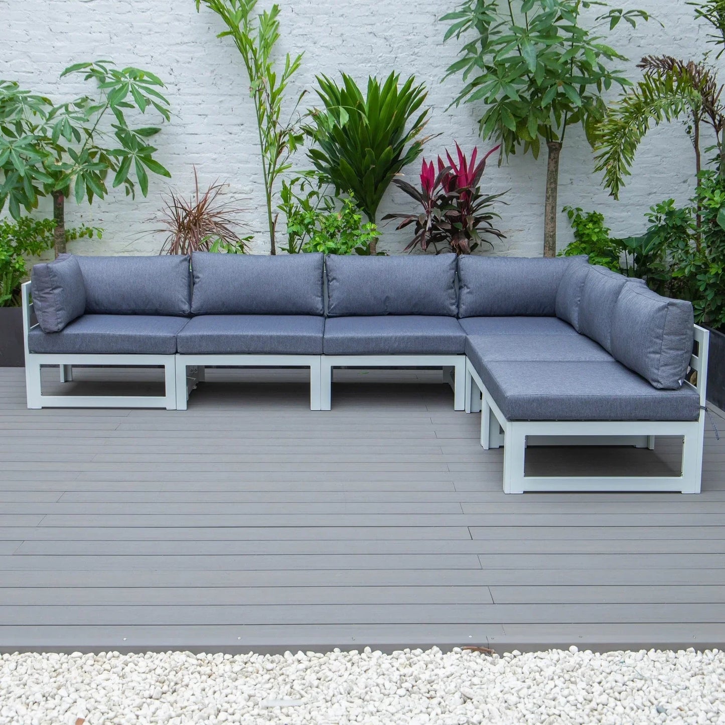 Chelsea 6-Piece Patio Sectional In White Aluminum With Cushions - Elax Furniture