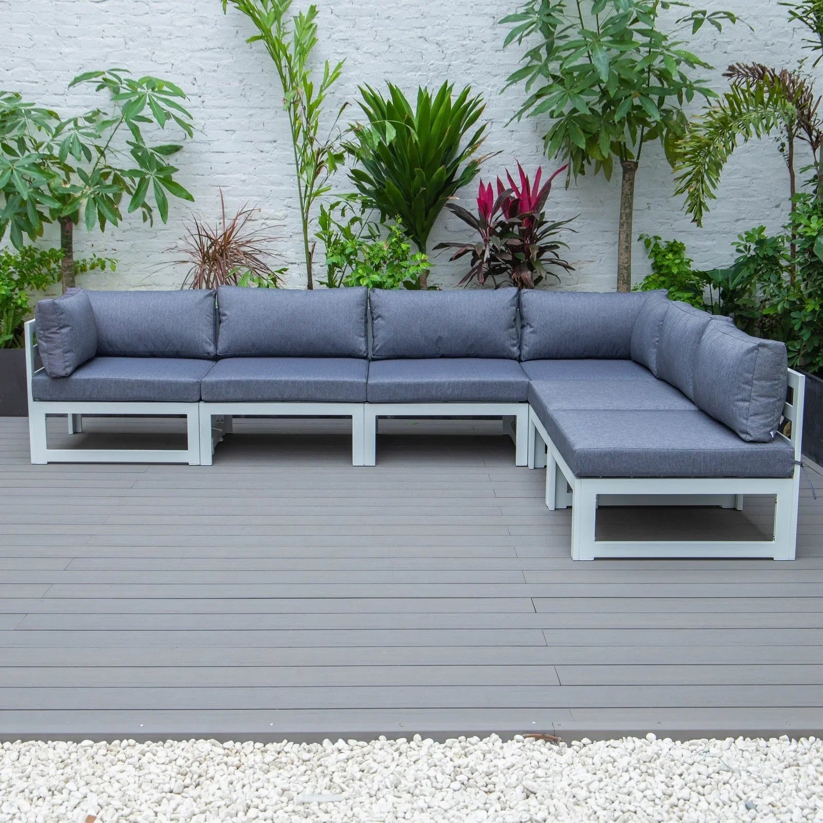 Chelsea 6-Piece Patio Sectional In White Aluminum With Cushions - Elax Furniture