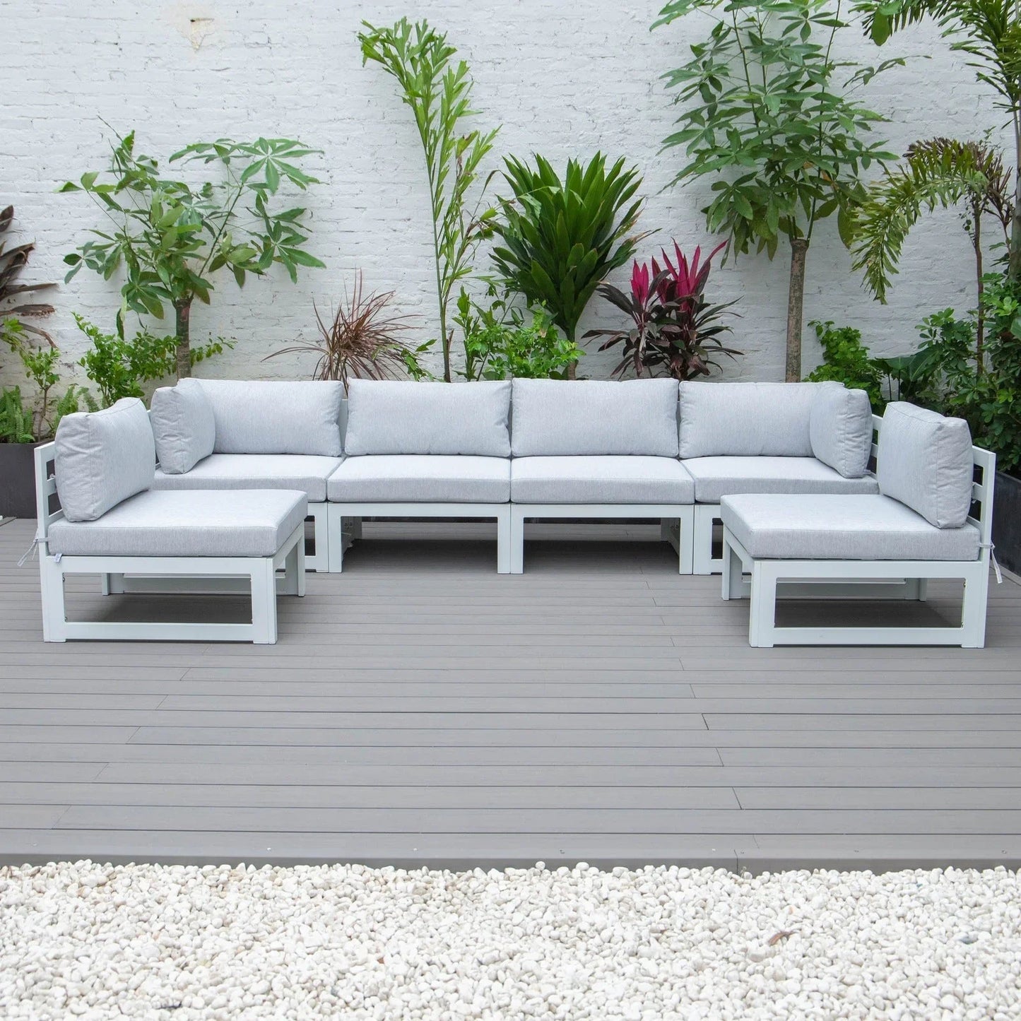 Chelsea 6-Piece Patio Sectional In White Aluminum With Cushions - Elax Furniture