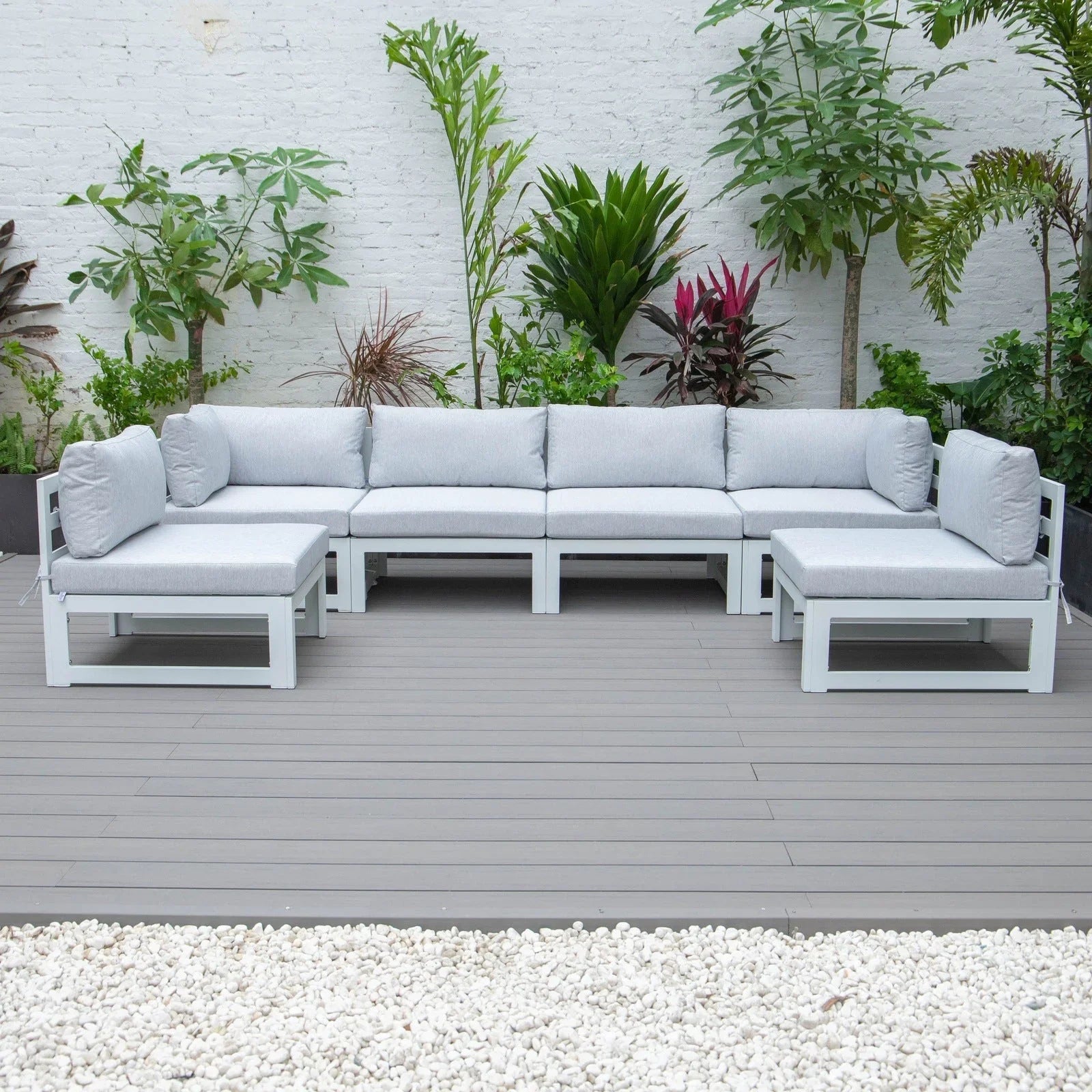Chelsea 6-Piece Patio Sectional In White Aluminum With Cushions - Elax Furniture