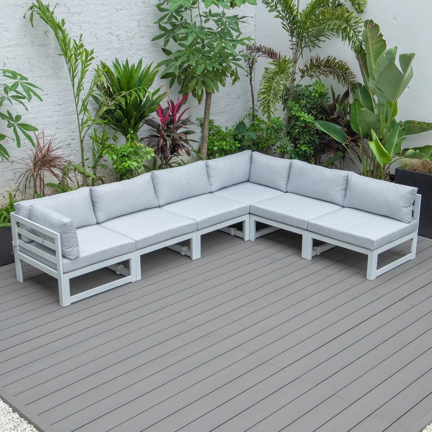 Chelsea 6-Piece Patio Sectional In White Aluminum With Cushions - Elax Furniture