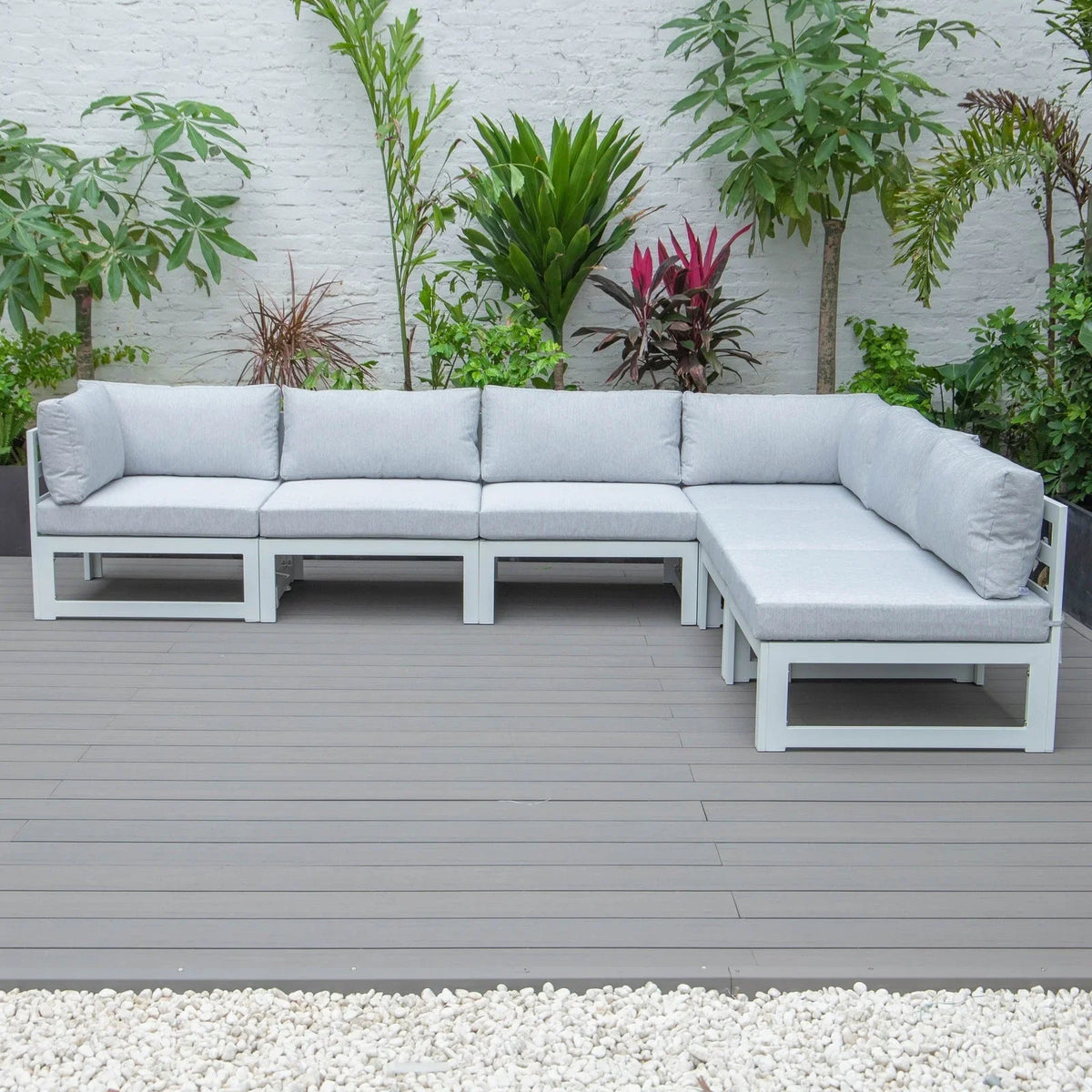 Chelsea 6-Piece Patio Sectional In White Aluminum With Cushions - Elax Furniture