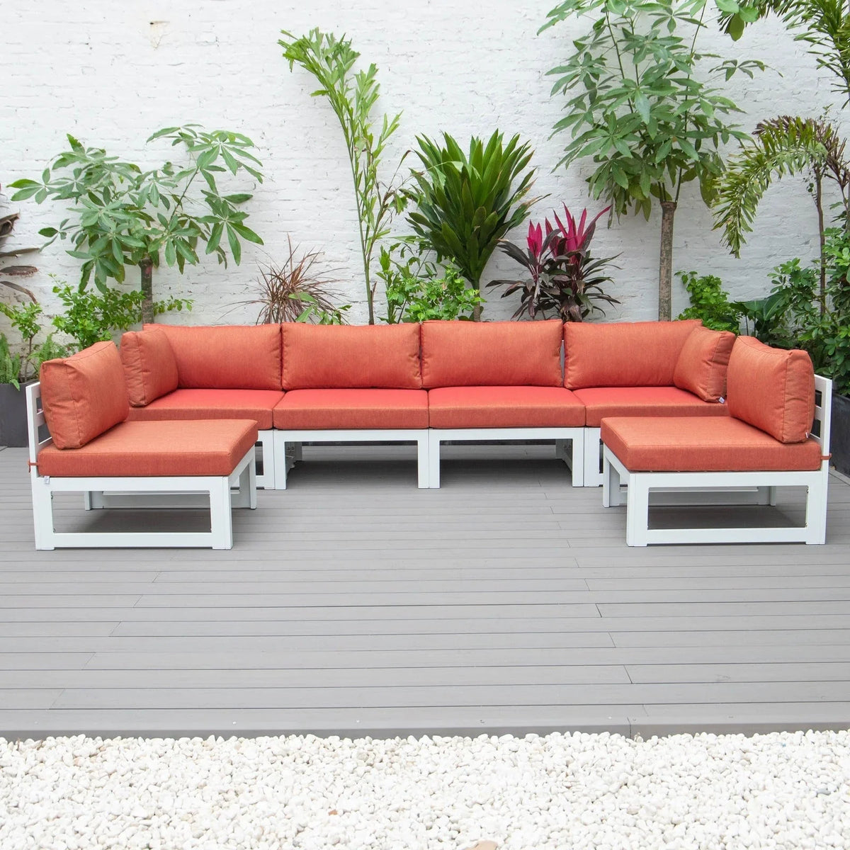 Chelsea 6-Piece Patio Sectional In White Aluminum With Cushions - Elax Furniture