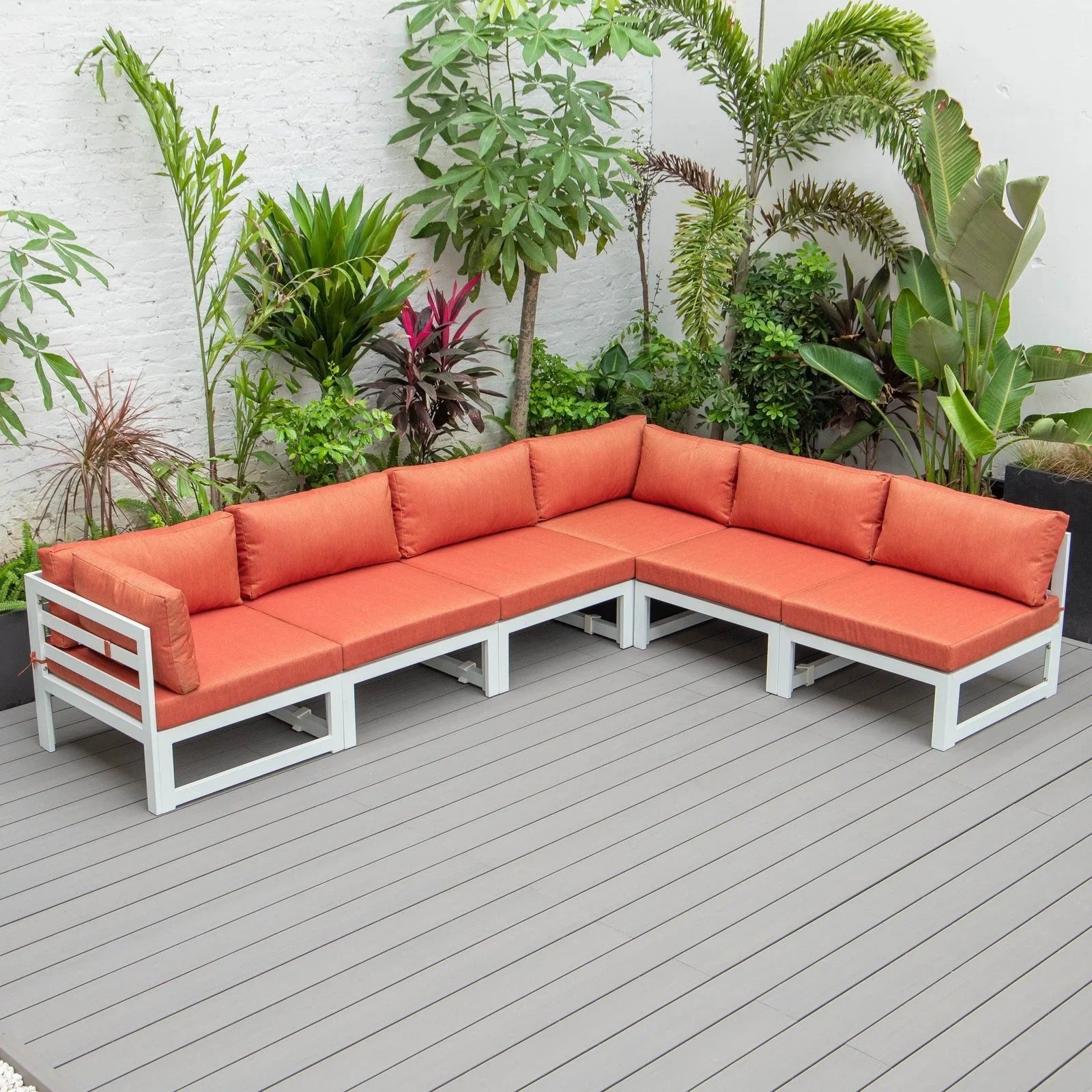 Chelsea 6-Piece Patio Sectional In White Aluminum With Cushions - Elax Furniture