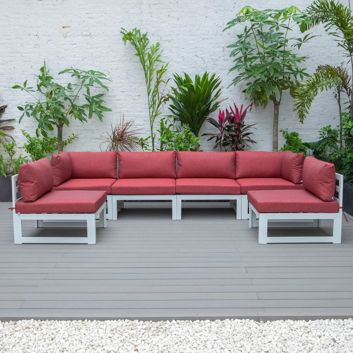 Chelsea 6-Piece Patio Sectional In White Aluminum With Cushions - Elax Furniture