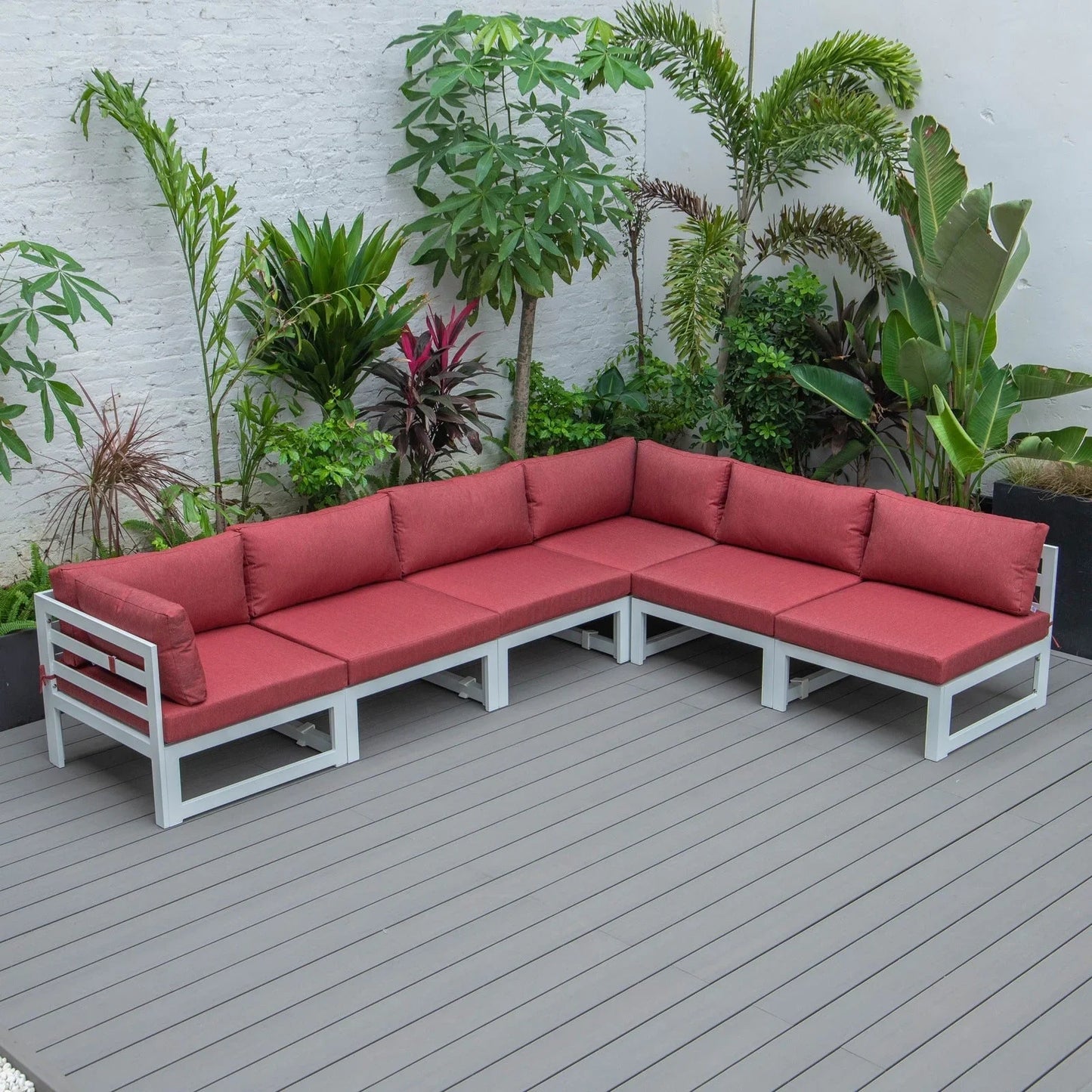 Chelsea 6-Piece Patio Sectional In White Aluminum With Cushions - Elax Furniture