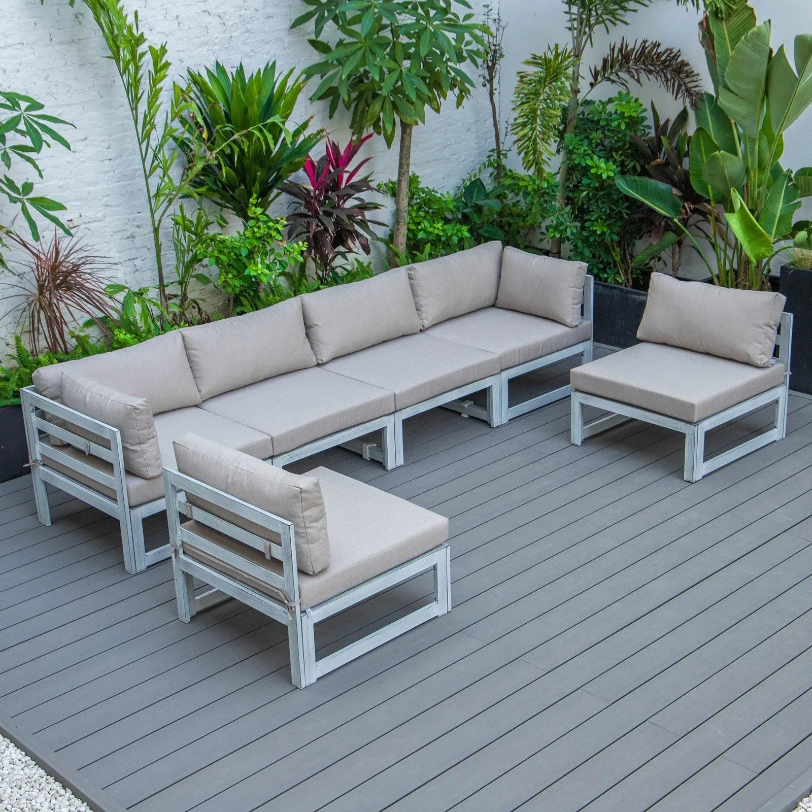 Chelsea 6-Piece Patio Sectional In Weathered Grey Aluminum With Cushions - Elax Furniture