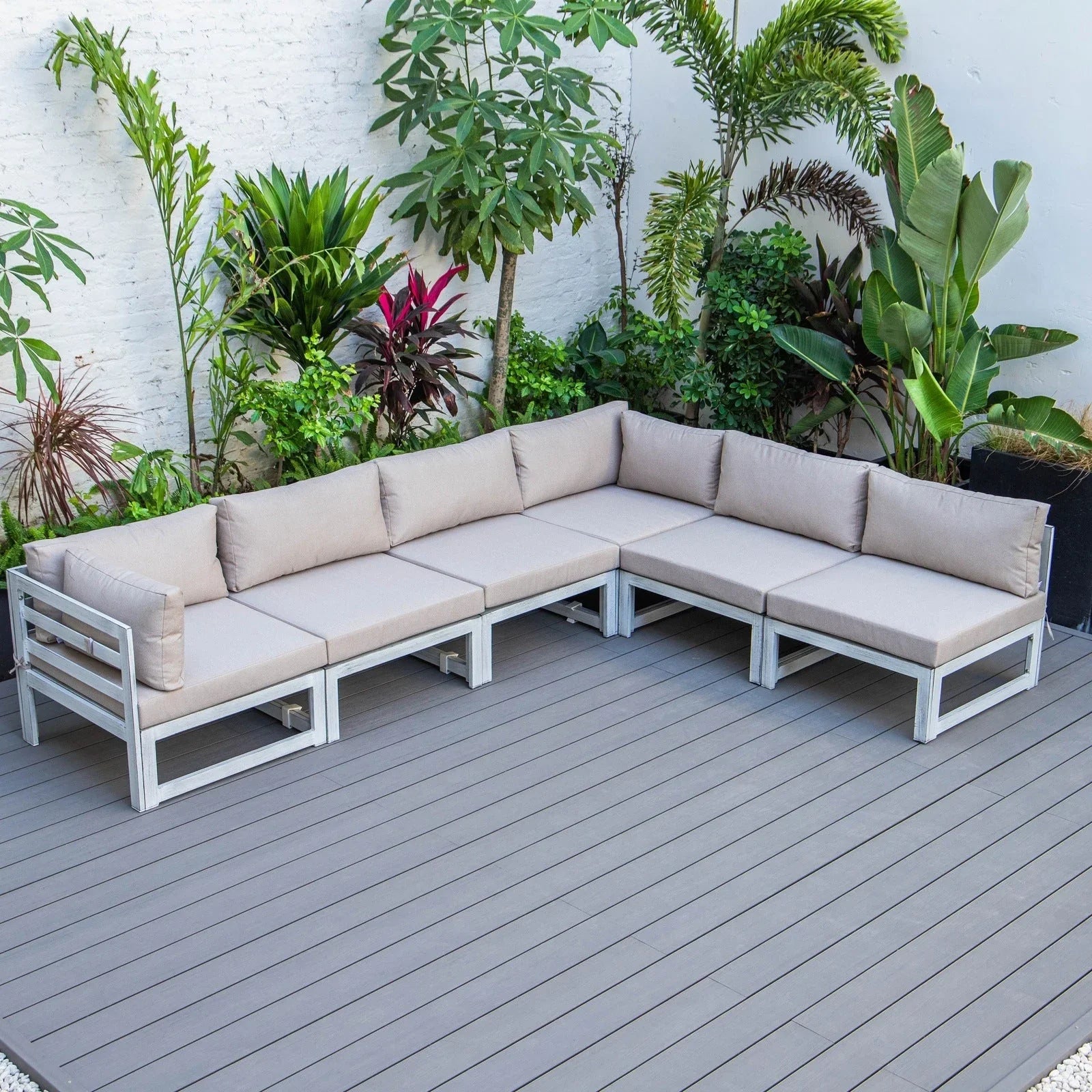 Chelsea 6-Piece Patio Sectional In Weathered Grey Aluminum With Cushions - Elax Furniture