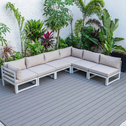 Chelsea 6-Piece Patio Sectional In Weathered Grey Aluminum With Cushions - Elax Furniture