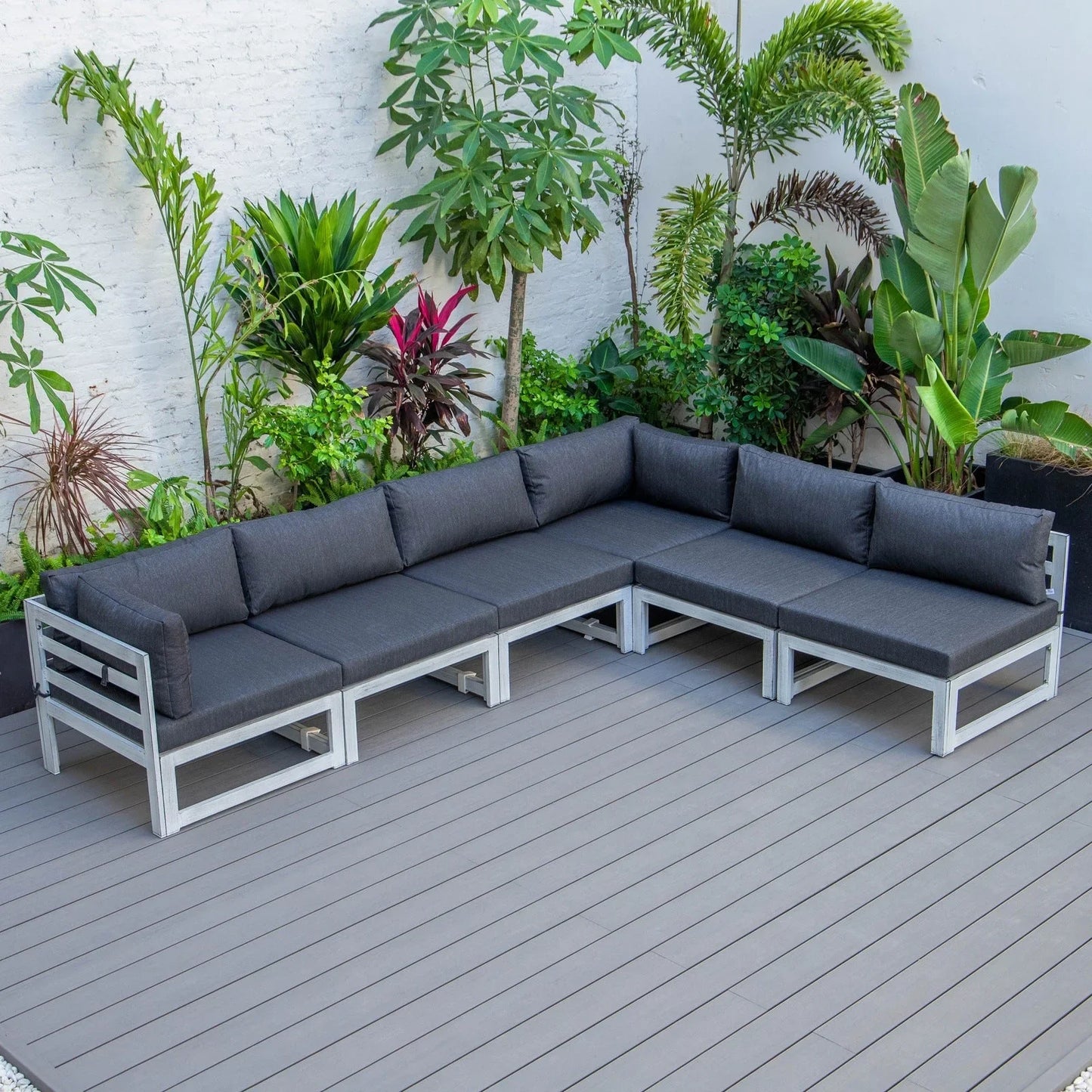 Chelsea 6-Piece Patio Sectional In Weathered Grey Aluminum With Cushions - Elax Furniture