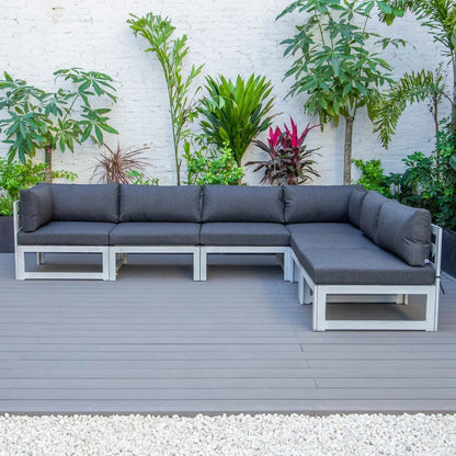 Chelsea 6-Piece Patio Sectional In Weathered Grey Aluminum With Cushions - Elax Furniture