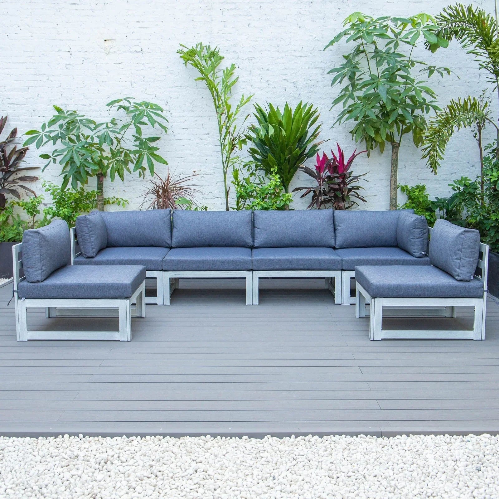 Chelsea 6-Piece Patio Sectional In Weathered Grey Aluminum With Cushions - Elax Furniture