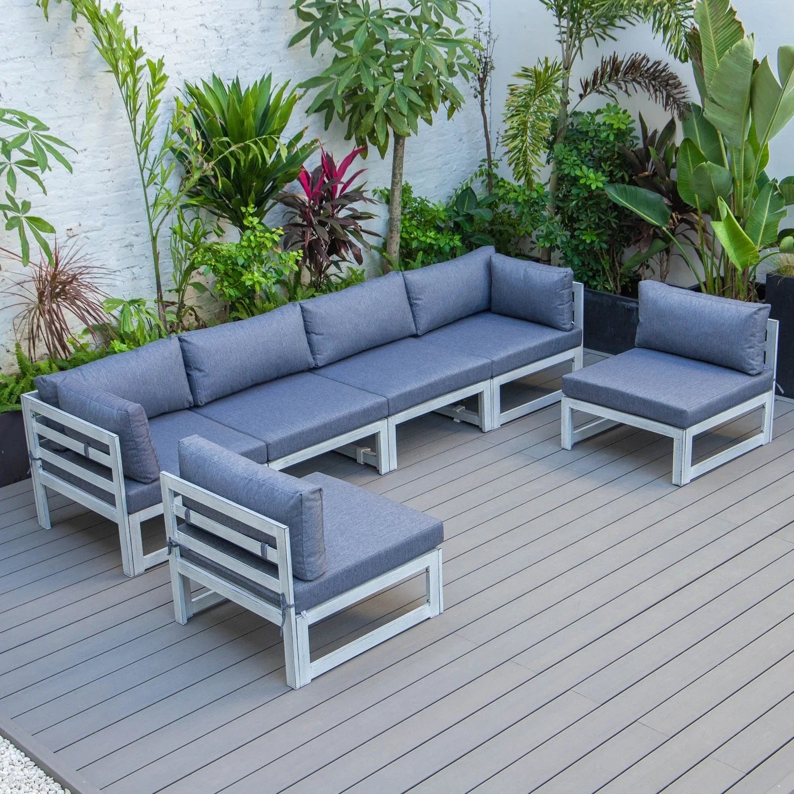 Chelsea 6-Piece Patio Sectional In Weathered Grey Aluminum With Cushions - Elax Furniture