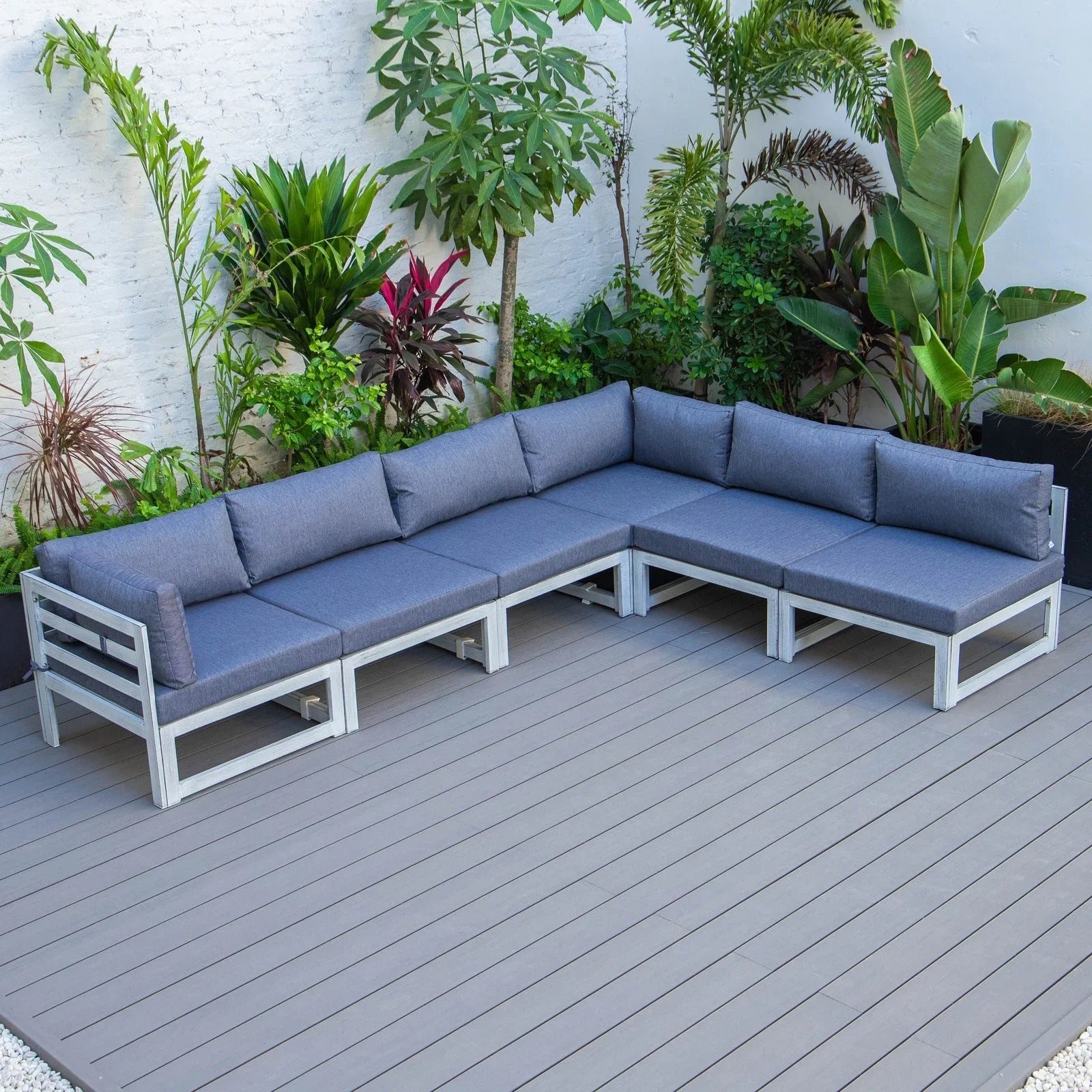 Chelsea 6-Piece Patio Sectional In Weathered Grey Aluminum With Cushions - Elax Furniture