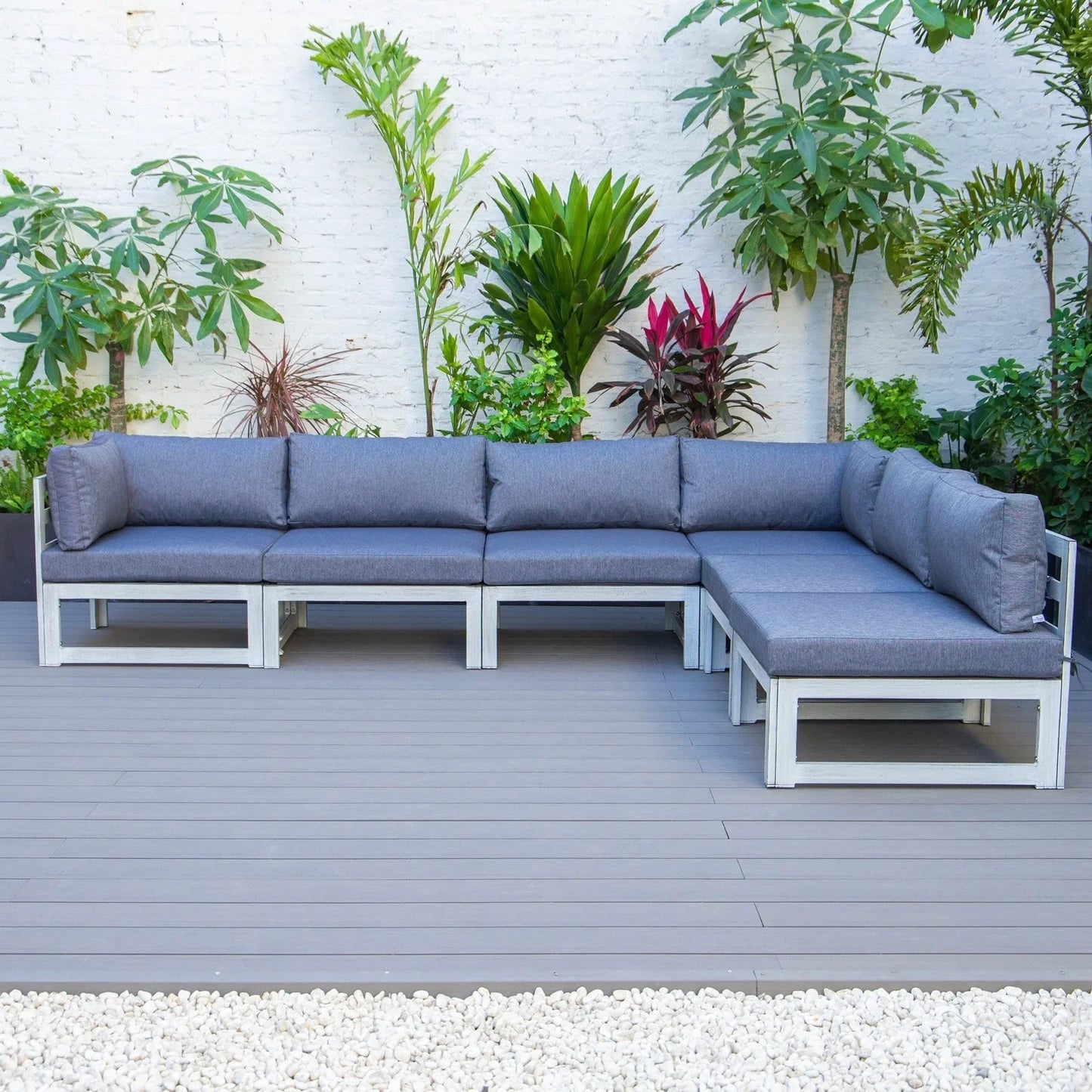 Chelsea 6-Piece Patio Sectional In Weathered Grey Aluminum With Cushions - Elax Furniture