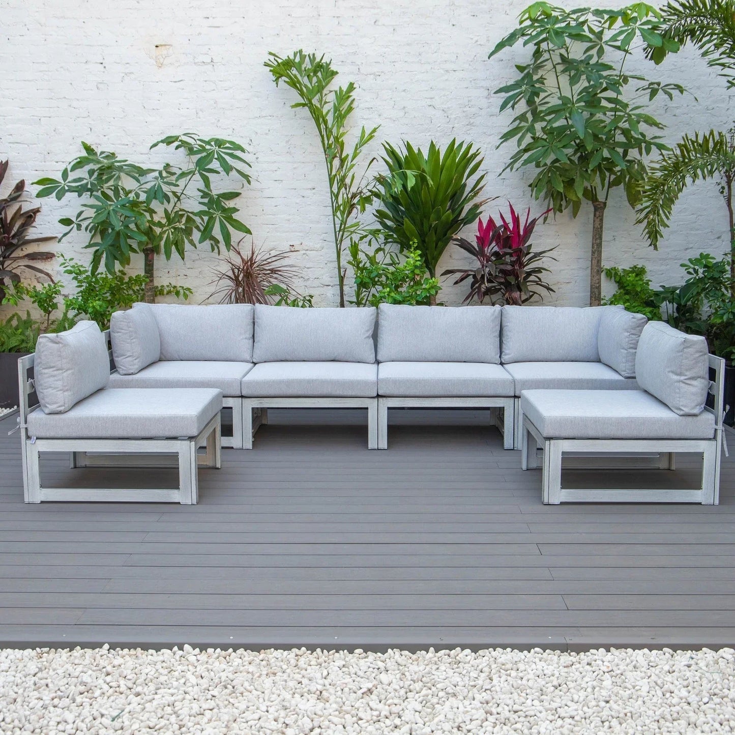 Chelsea 6-Piece Patio Sectional In Weathered Grey Aluminum With Cushions - Elax Furniture