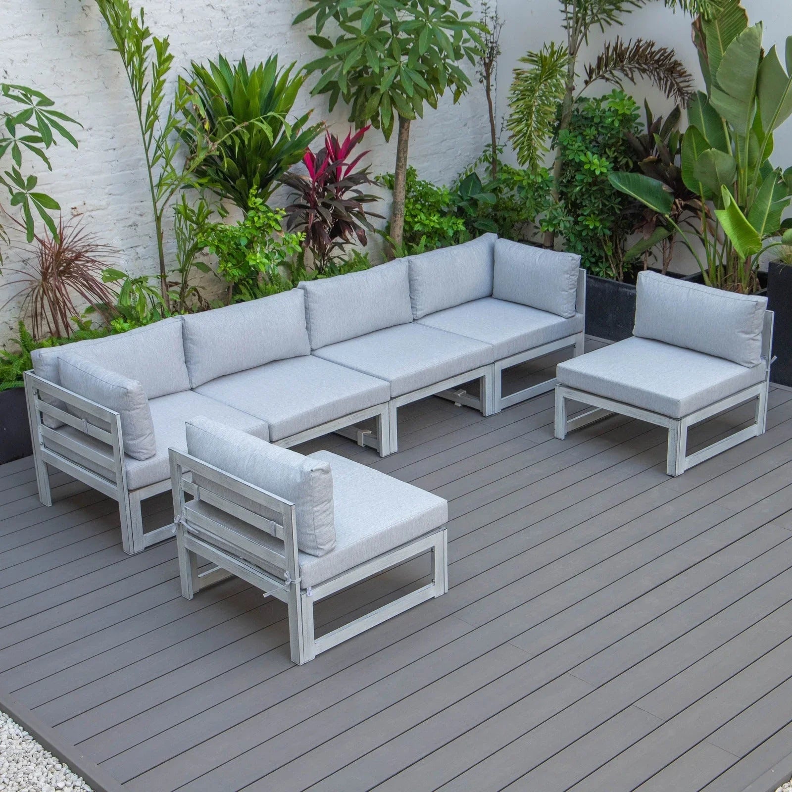 Chelsea 6-Piece Patio Sectional In Weathered Grey Aluminum With Cushions - Elax Furniture