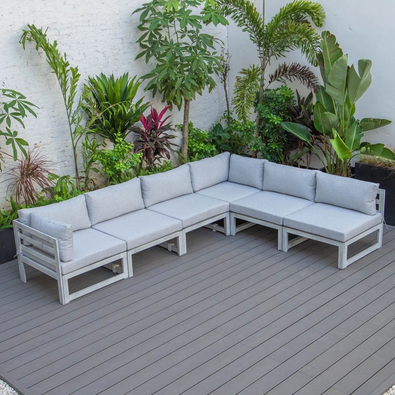 Chelsea 6-Piece Patio Sectional In Weathered Grey Aluminum With Cushions - Elax Furniture