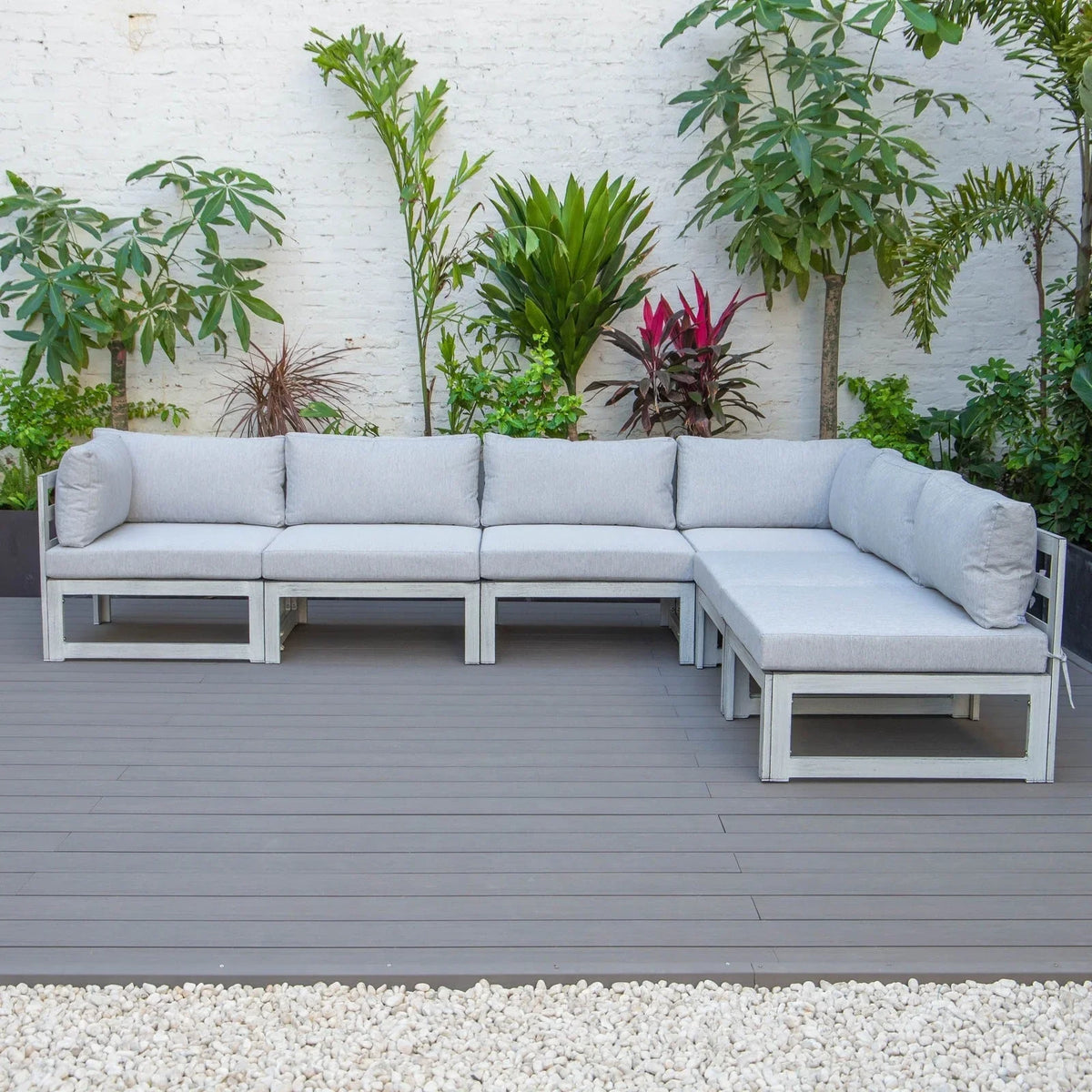 Chelsea 6-Piece Patio Sectional In Weathered Grey Aluminum With Cushions - Elax Furniture