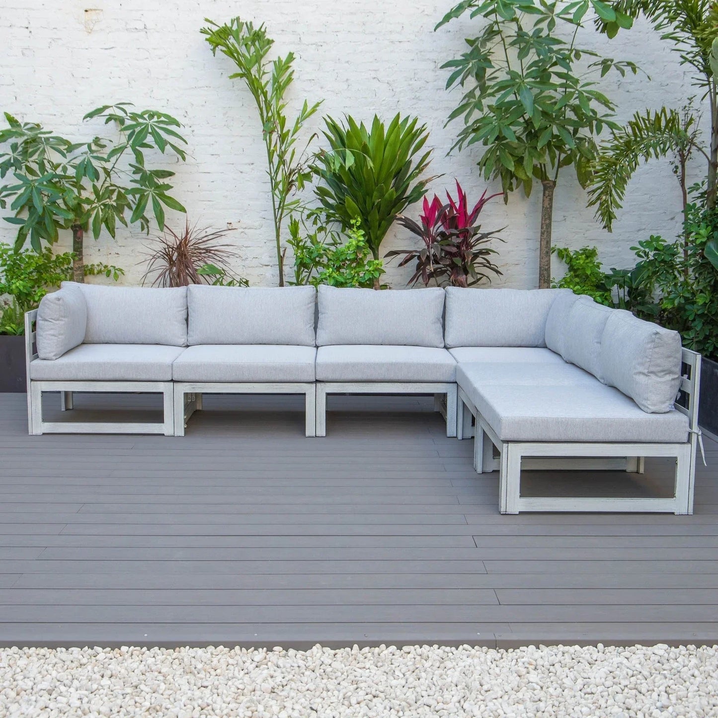 Chelsea 6-Piece Patio Sectional In Weathered Grey Aluminum With Cushions - Elax Furniture