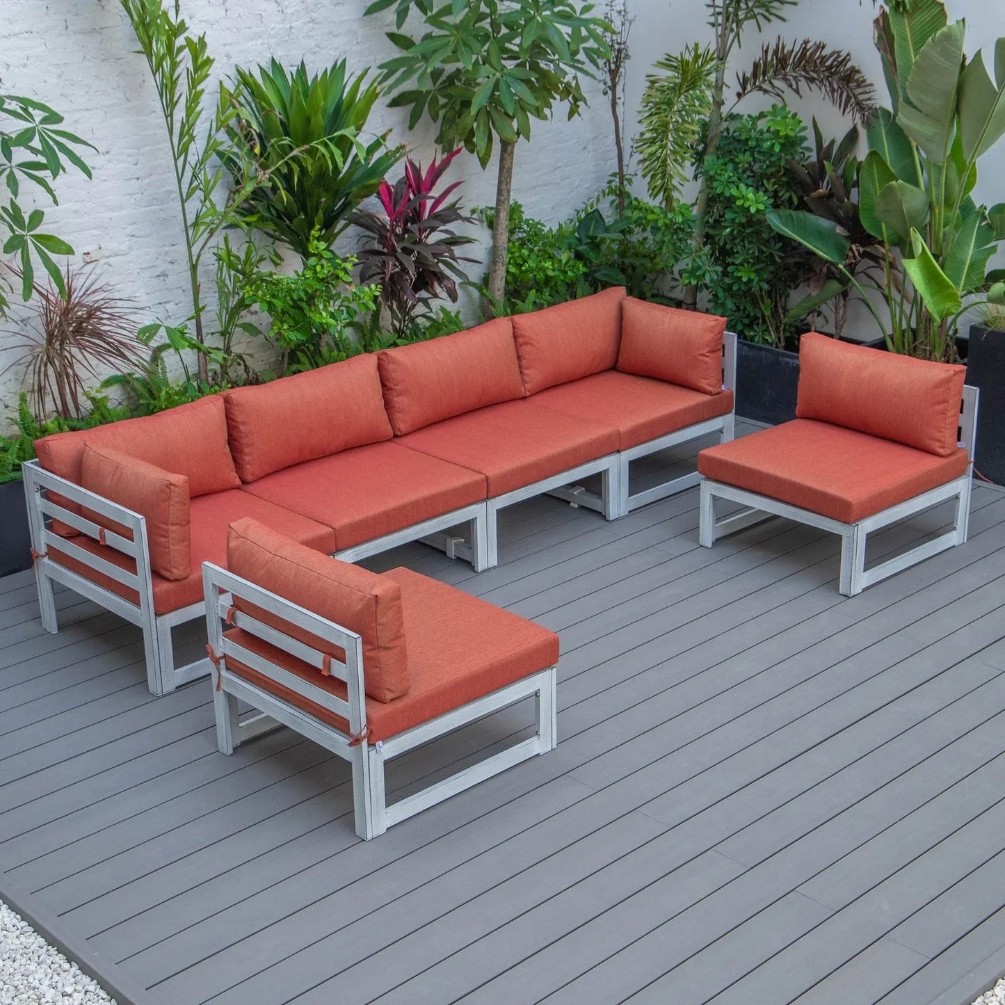 Chelsea 6-Piece Patio Sectional In Weathered Grey Aluminum With Cushions - Elax Furniture