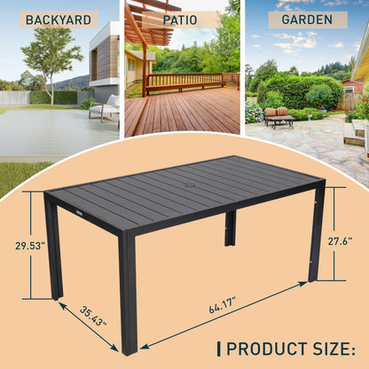 Chelsea Mid-Century Modern 63" & 87" Rectangular Outdoor Dining Table, Black Aluminum - Elax Furniture