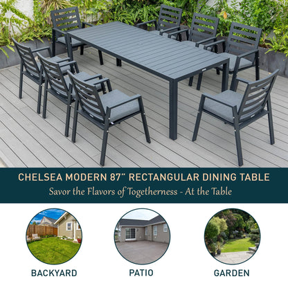 Chelsea Mid-Century Modern 63" & 87" Rectangular Outdoor Dining Table, Black Aluminum - Elax Furniture